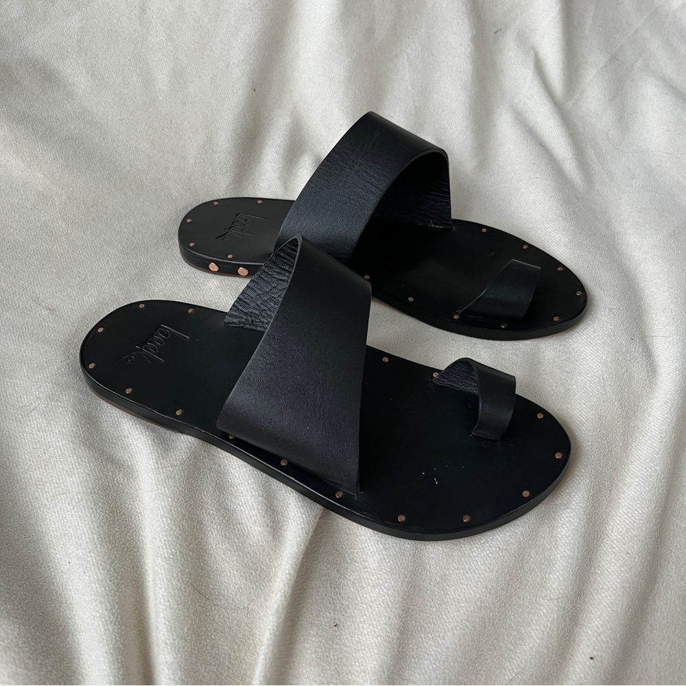 Beek Finch Handmade Leather Slide Sandals Black Ring Tan Women’s Size 5 NWOT - Picture 6 of 8